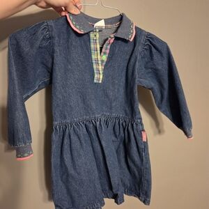 90s OshKosh Denim Kids Dress with Pink Accents